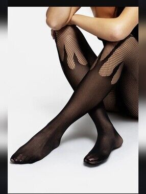 DISTURBIA "Blaze" Fishnet Tights NWT Size M Black Flame Knit High-Rise Leggings